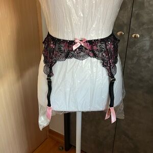Agent Provocateur Black and Pink Lace Garter Belt